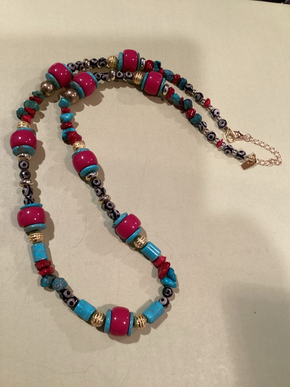 Artisan Crafted Red and Turquoise Beaded Women’s Necklace